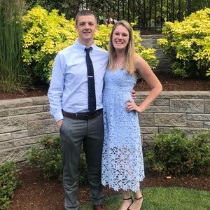 Blue lace midi dress